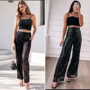 NWT EDIT BY NINE BLACK SEQUIN PANTS SIZE LARGE